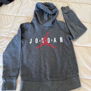 Jordan Charcoal Hoodie with Crimson Logo. Kids.